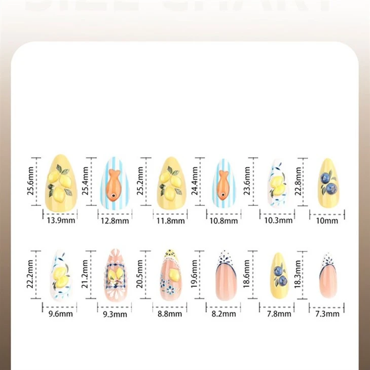 3D Lemon Blueberry Summer Almond Press On Nails price